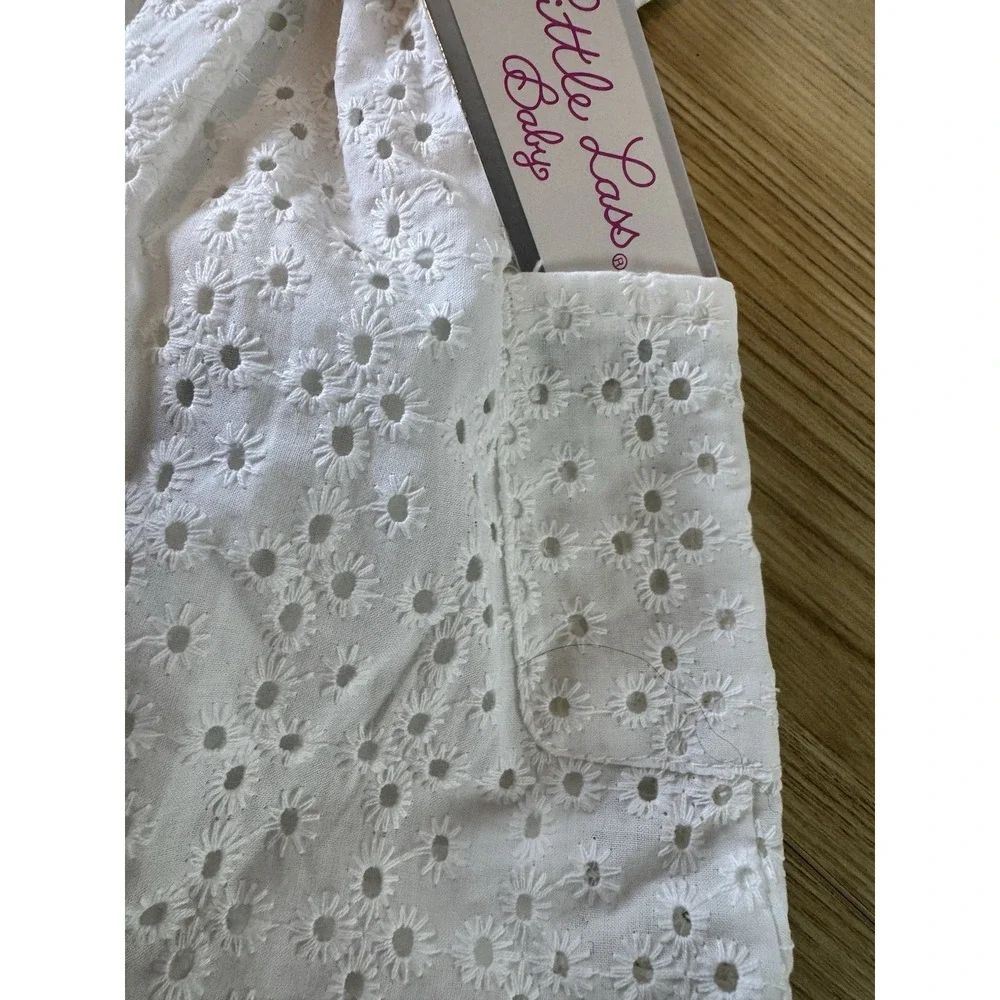 NWT Little Lass Baby Girl White Eyelet Dress Bloomer Headband 0-3M 3PC